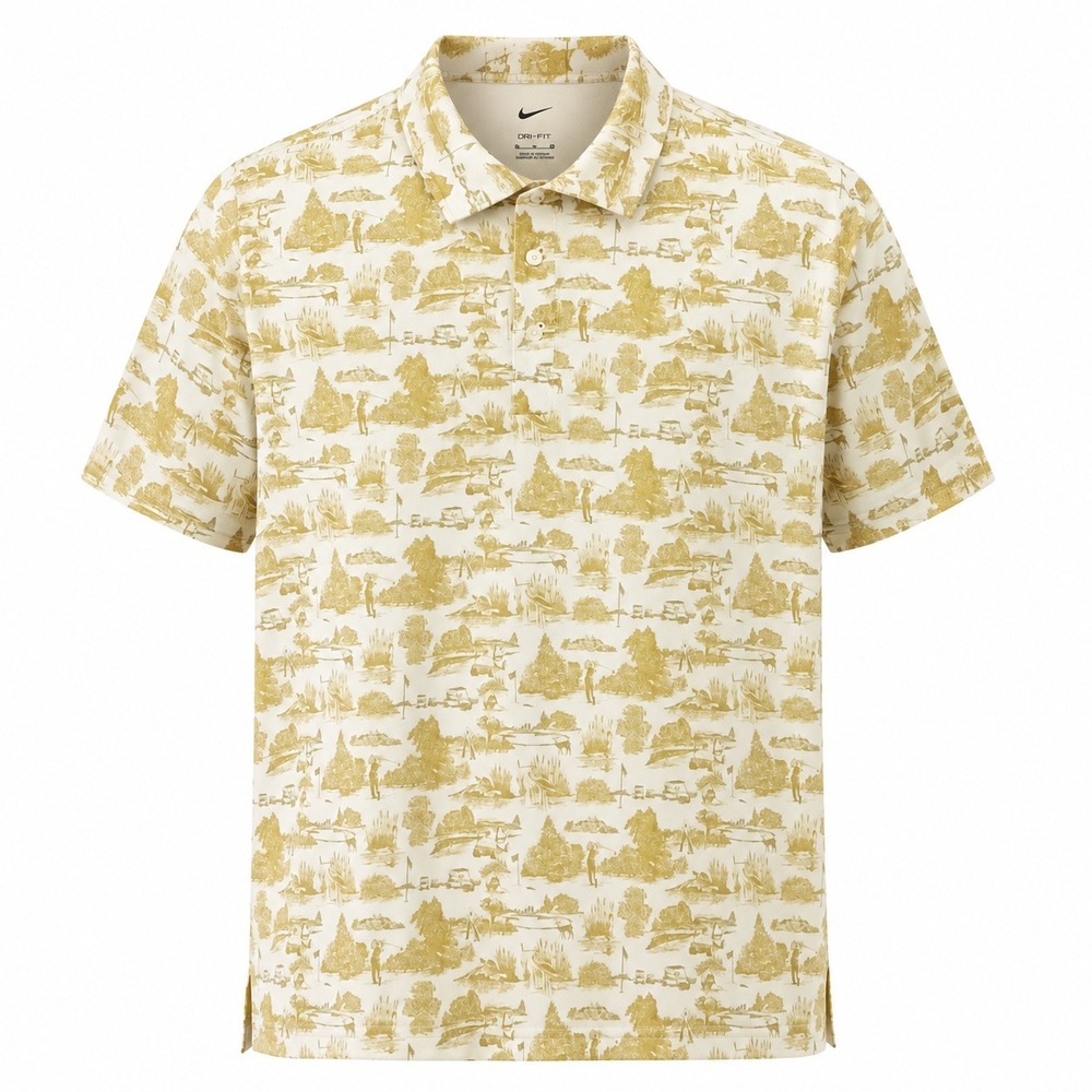 NIKE Golf Polo Mens XL Gold DQ2167-389 Toile Print Dri-FIT Short Sleeve Shirt